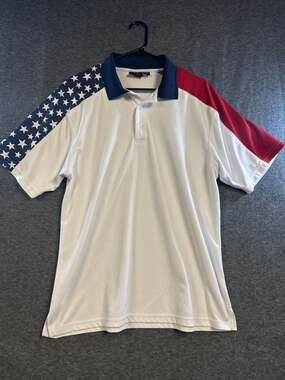 AKWA Classic Men's Stars and Stripes Patriotic Performance Golf Polo Shirt - L